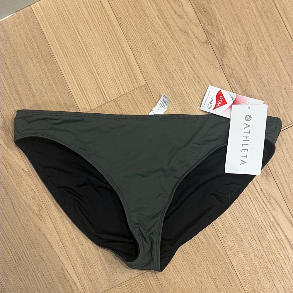 Athleta Dark Green and Black Reversible Bikini Bottom